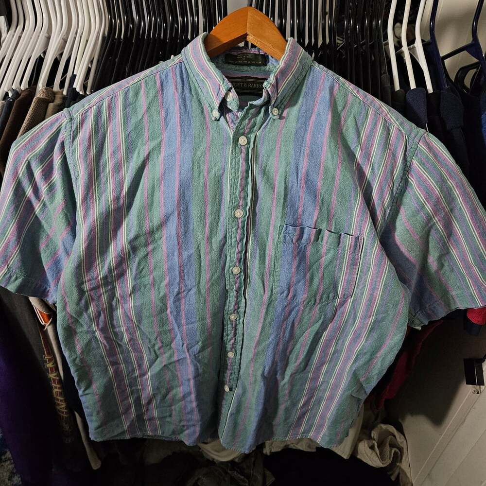 Croft & Barrow Striped Short Sleeve Shirt Size M Green